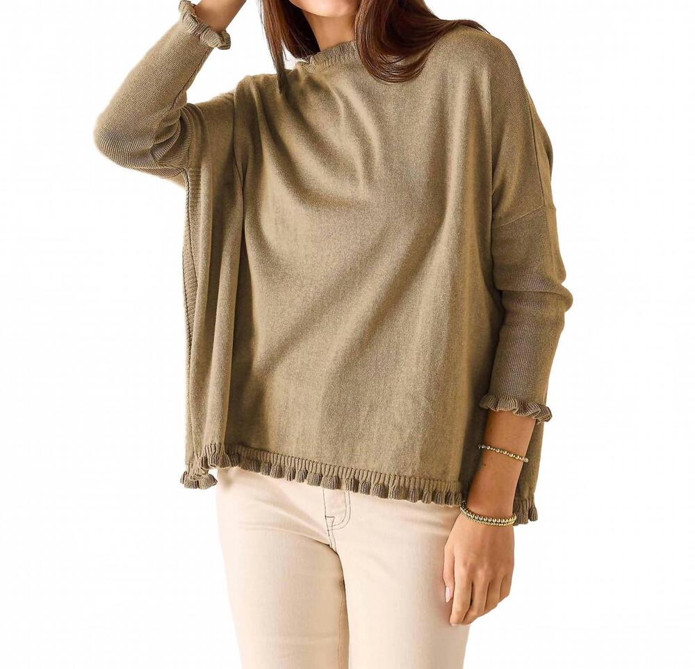 NEW MERSEA catalina ruffle sweater in saddle